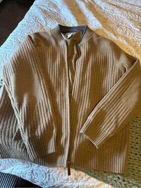 Duluth Trading Co. Ribbed Knit Zip Front Sweater Jacket Tan Beige 2XL